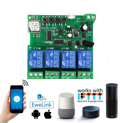 Sonoff 4CH DC 5-32 В WiFi + RF 433 МГц без напряжения