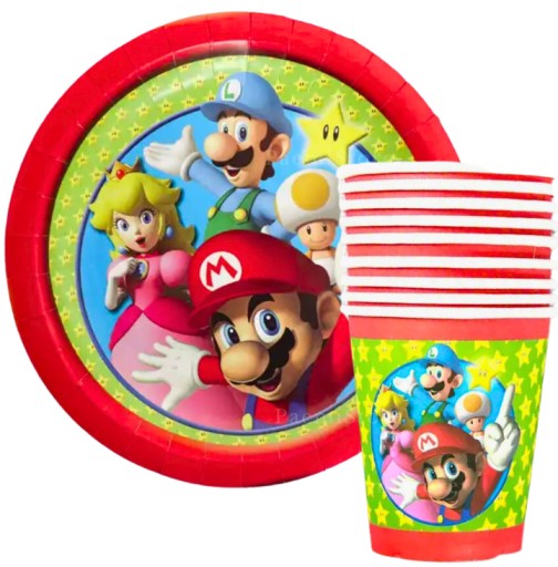 SUPER MARIO BROS КРУЖКИ + ТАРЕЛКИ + САЛФЕТКИ Набор Luigi Peach 40 шт.