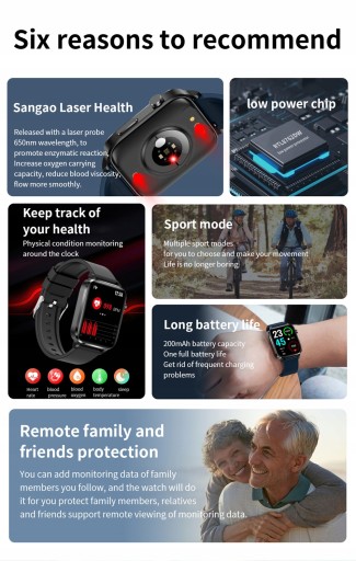 SmartWatch W909 Лазерный глюкометр для измерения артериального давления