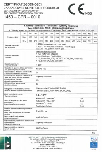 Wkład kominowy okrągły żaroodporny fi 200 8mb