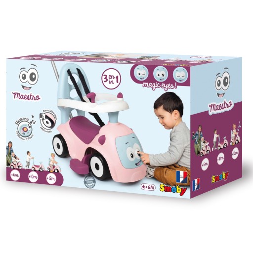 SMOBY JEŻDZIK CHODZIK PCHACZ MAESTRO 3W1 INTERAKTYWNY AUTKO RÓŻOWY KLAKSON
