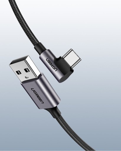 UGREEN KABEL KĄTOWY 90° USB-A USB-C QC 3.0 3A WYTRZYMAŁY PRZEWÓD 2M