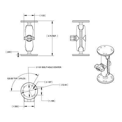 RAM Mount Ramie z Dwiema Podstawami Roz. B 12.7 cm