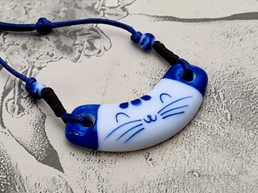 Wisiorek Duży Ceramiczny Kotek Kot Ręczie Robiony