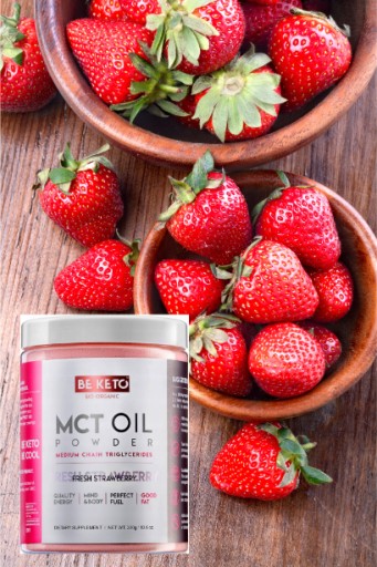 OLEJ MCT W PROSZKU Z KOKOSA ODCHUDZANIE Be Keto Świeża Truskawka 300g