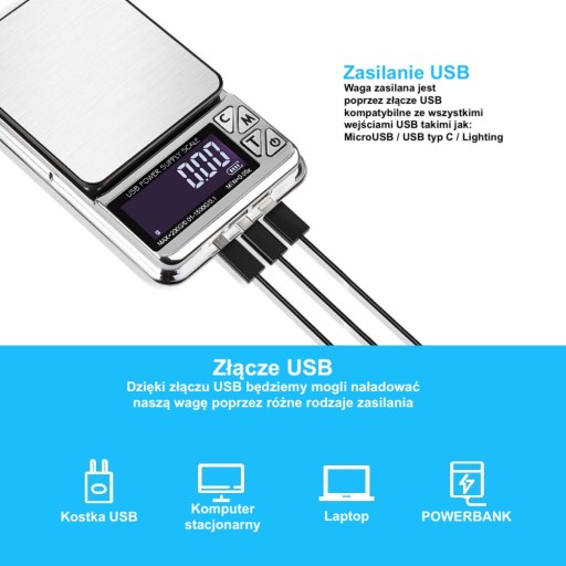 WAGA USB MICRO USBC LIGHTING PRECYZYJNA 0,01G 1KG
