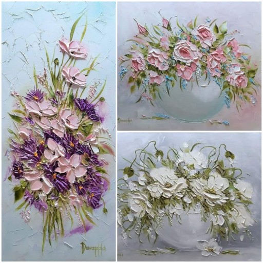 JOANNA DOMAGALSKA OBRAZ OLEJ KWIATY DELIKATNE HORTENSJE 40X50