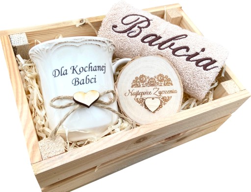 ELEGANCKI Prezent dla Babci ZESTAW Ręcznik Kubek