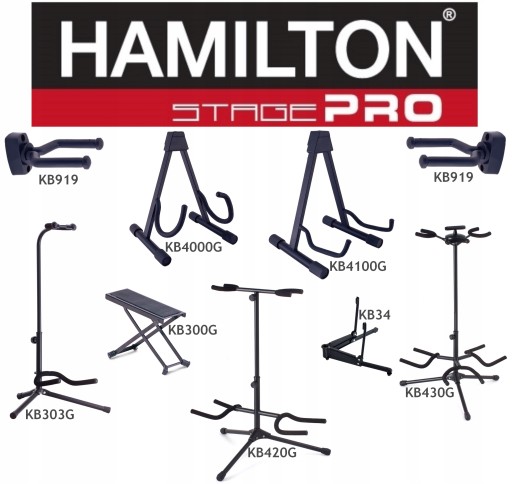 KB303G Stage Pro Statyw gitarowy z szyją Hamilton + kostka Tortex Dunlop