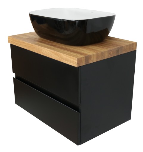 SZAFKA POD UMYWALKĘ LAKIER CZARNY MAT + LITY BLAT DĘBOWY | 60 CM | MDF