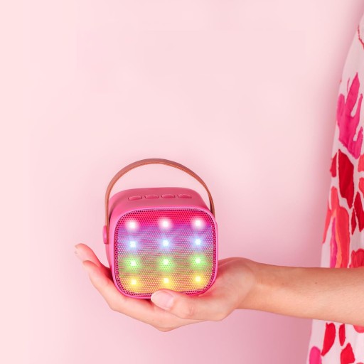 GŁOŚNIK BLUETOOTH PRZENOŚNY KARAOKE Z 2 MIKROFONAMI RÓŻOWY