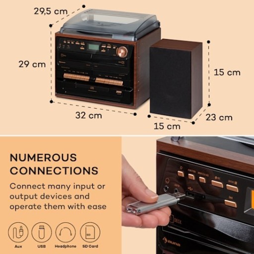 Стереосистема Auna 388-DAB+ Проигрыватель CD-кассеты BT FM/DAB+ USB 2x5 Вт RMS