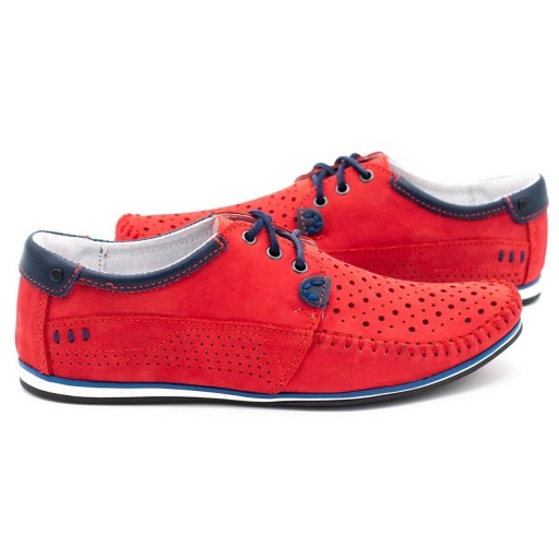 Buty męskie skórzane mokasyny sznurowane na lato ażurowe 875L czerwone 42