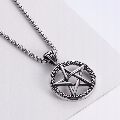 NASZYJNIK Srebrny Stal Łańcuszek PENTAGRAM 311