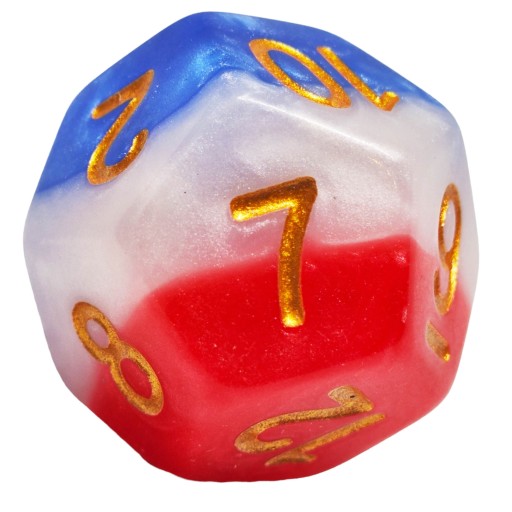 Плашка D12 для игры Белый Красный Синий D&D Handmade Baldur's Gate MTG