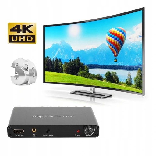 PASS / 2.0CH / 5.1CH HDMI 4K 3D KONWERTER DŹWIĘKU NA ANALOGOWY