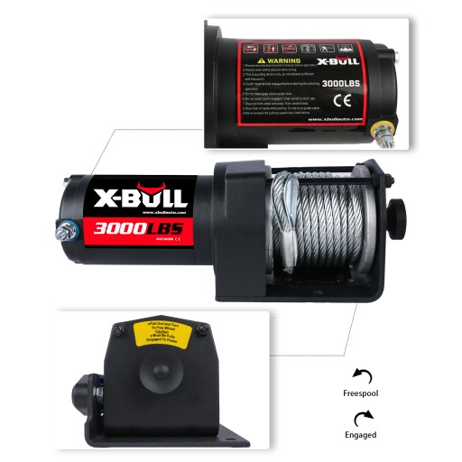 Электрическая лебедка для квадроцикла X-Bull, грузоподъемность 1360 кг, 12 В, с пультом дистанционного управления, трос 9,2 м