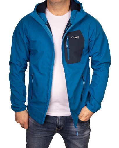 Куртка мужская с капюшоном Softshell ELBRUS, синяя XXL, непромокаемая