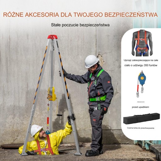 Trójnóg Statyw Ratowniczy z Wciągarką do Przestrzeni Zamkniętych 816 kg