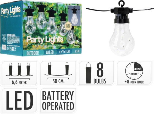 Łańcuch żarówek LED PARTY 8 szt. 6,6m