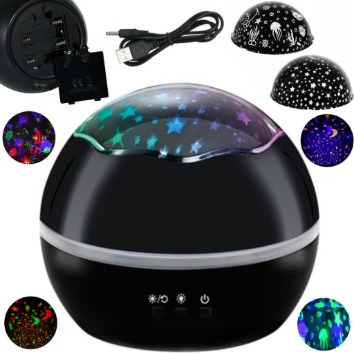 LAMPKA NOCNA OBROTOWA 360 LED 2w1 PROJEKTOR GWIAZD