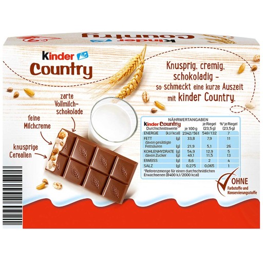 FERRERO KINDER COUNTRY БАРСЫ ЗЕРНОВЫЕ МОЛОЧНЫЕ 9 шт ИЗ ГЕРМАНИИ