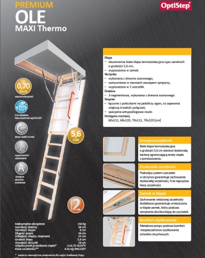 Супертеплоизоляционная лестница OLE MAXI Thermo 70x120/280
