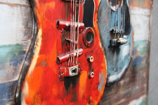 OBRAZ Gitary 3D Drewno Metal Trójwymiarowy Gitara