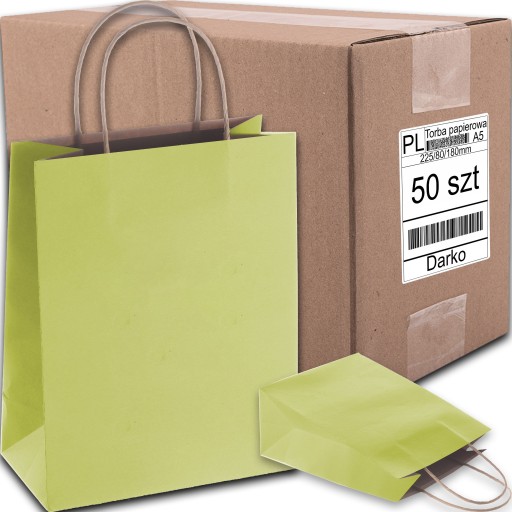 TORBA PAPIEROWA MUSZTARDOWA A5 225/80/180 50 SZT TOREBKA EKO NA PREZENT