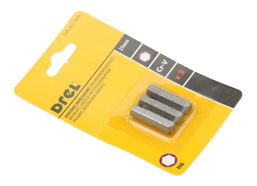 KOŃCÓWKI SZEŚCIOKĄTNE HEX H6 x 25 mm 3 sztuki