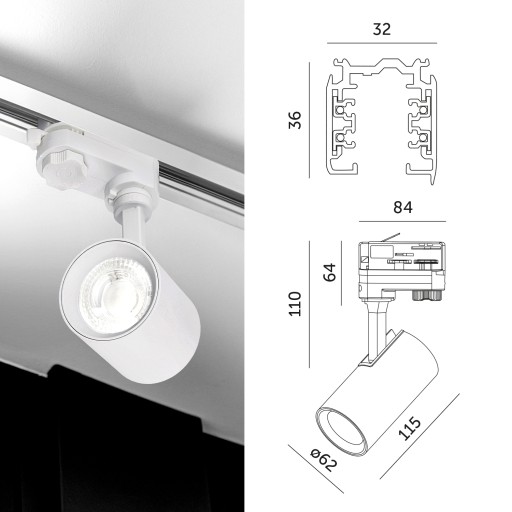 3-Fazowy System Szynowy szyna 1m+2m, I zew., 5x Reflektor na GU10 Biały