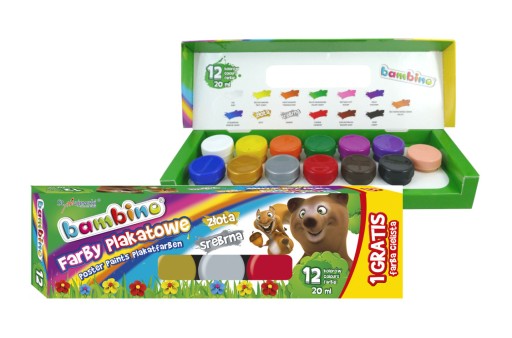 Плакатные краски 12 цветов + 1 бесплатная 20 мл Bambino