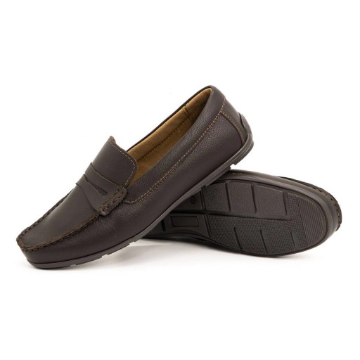 Buty męskie mokasyny naturalna skóra licowa 894MA brązowe slip on 45
