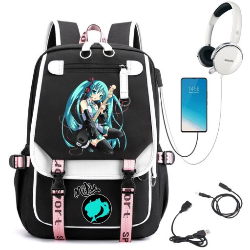 НОВЫЙ ШКОЛЬНЫЙ РЮКЗАК ШКОЛЬНЫЙ РЮКЗАК HATSUNE MIKU USB ВЫКРОЙКИ А4 БОЛЬШОЙ