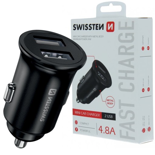 ŁADOWARKA SAMOCHODOWA SWISSTEN 2x USB 2,4A CZARNA