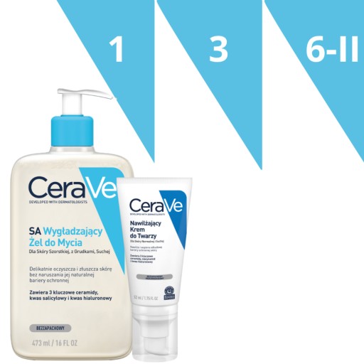 CeraVe SA Żel Wygładzający do Mycia 236ml + Krem Nawilżający do Twarzy 52ml