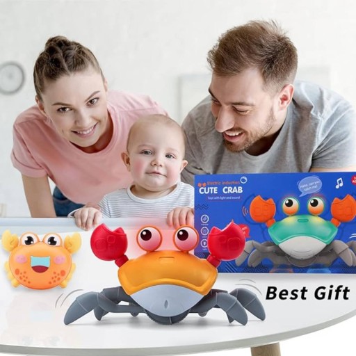 ИНТЕРАКТИВНАЯ ИГРУШКА ДЛЯ МАЛЫШЕЙ ПОЛЗУЩИЙ КРАБ ИГРА СО ЗВУКОМ СВЕТА ПРОГУЛКИ