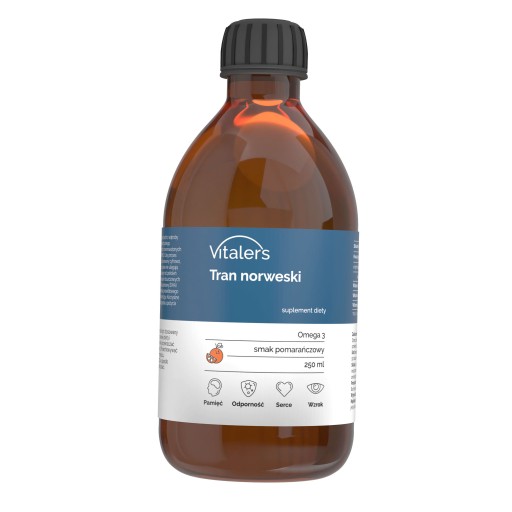 Vitaler's Tran Norweski z Dorsza Omega 3 Pomarańczowy Odporność 250 ml