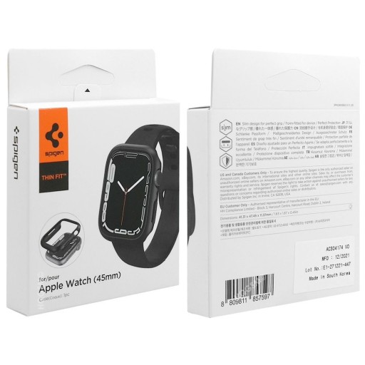 Cienkie Etui do Apple Watch 7/8/9 45mm, SPIGEN Thin Fit Case , Czarne