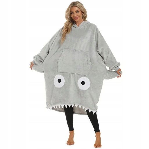 ТЕПЛОЕ ОДЕЯЛО С КАПЮШОНОМ СПАЛЬНЫЙ МЕШОК ПИЖАМА SHARK ME
