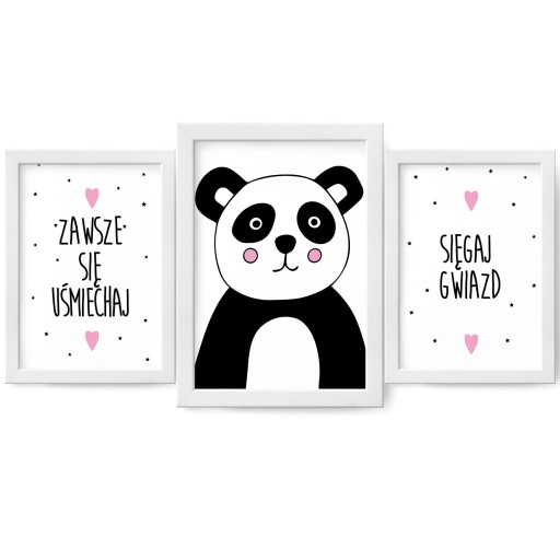 Panda Napisy Zestaw 3 szt Plakaty Dziecięce A3
