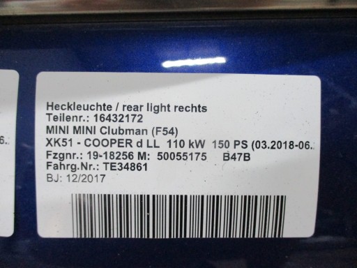 Лючок задней правой двери MINI F54 CLUBMAN 17R