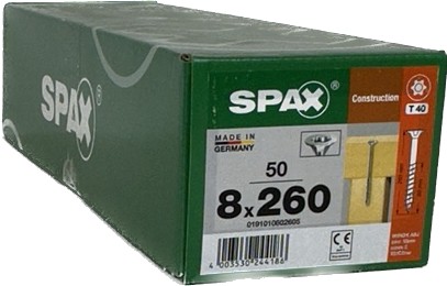 Шурупы универсальные 8 x 260мм SPAX WIROX BIT T-40 конус 50шт.