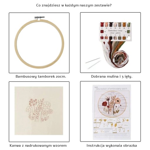 ZESTAW DO HAFTOWANIA Z BAMBUSOWYM TAMBORKIEM DIY