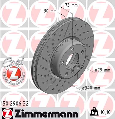 Передние диски ZIMMERMANN - BMW 3 F30, 4 F32 340 мм