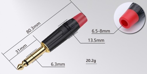 WTYK DUŻY JACK 6.3MM 2 POLA 2 PIN MONO NAKAMICHI HQ OFC CZARNY