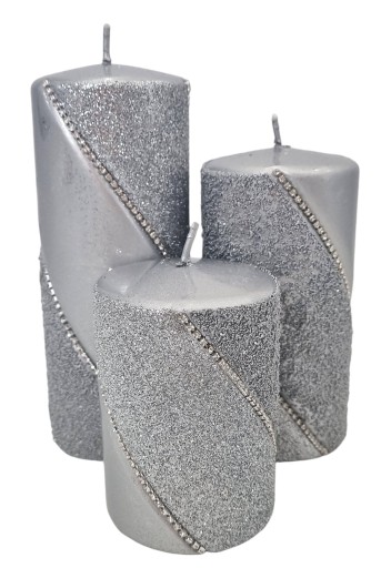 ŚWIECA ozdobna BOLERO NEW SREBRNA 10cm ARTMAN walec