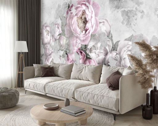 FOTOTAPETA PUDROWE KWIATY PIWONIE do salonu 3D