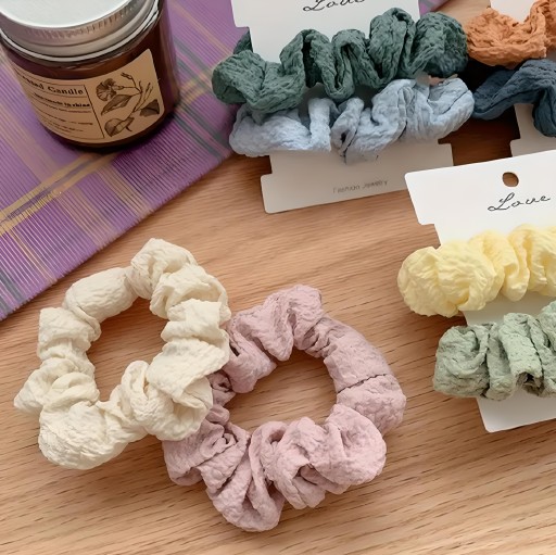 SCRUNCHIE GUMKA DO WŁOSÓW ZESTAW 2 SZT. FROTKA boho kremowa różowa ecru