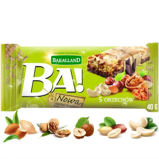 БАХ! ЗЕРНОВОЙ батончик 5 ОРЕХОВ 40г BAKALLAND Кешью Итальянский Миндаль Фундук